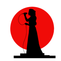 a silhouette of a woman singing on a microphone png