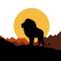 lion silhouette on a background of mountains and sun png