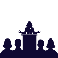 speaker at podium with speech bubble and people png