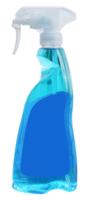 Mock up spray bottle with blue glass cleaner inside png