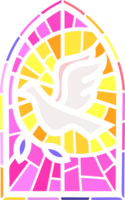 kerk glas venster. gebrandschilderd mozaïek- Katholiek kader met religieus symbool duif vogel png