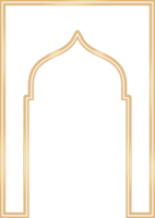 Ramadan Islamic arch frame. Muslim traditional door illustration for wedding invitation post and templates. Golden frame in oriental style. Persian windows shape png