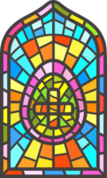 Church stained window. Christian mosaic glass arch with Easter egg with cross png