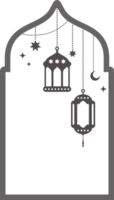 Ramadan frame with lanterns. Muslim decorated window. Islamic outline arch template. Traditional illustration for greeting card post and banner design. png