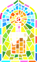 Church stained window. Christian mosaic glass arch with Easter cake and candle png