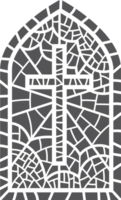 Church glass window. Stained mosaic catholic frame with religious symbol cross. Outline illustration png