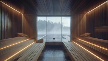 The gentle hum of the saunas heating system lulling a person into a state of tranquility. photo