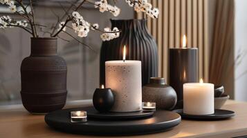 P on a sleek black base these carefully crafted candles almost appear to defy gravity as they delicately balance and illuminate the room. 2d flat cartoon photo