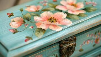 A handpainted jewelry box personalized with delicate flowers and a customers name. photo