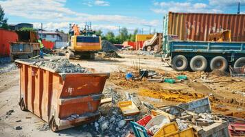 A designated area on the construction site where workers can store and efficiently dispose of excess materials to prevent any accidental contamination photo