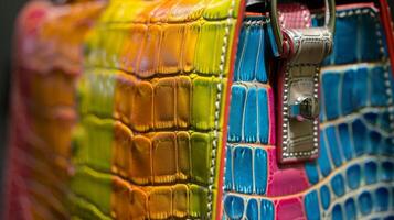 A brightly colored shoulder bag crafted from luxurious crocodile leather guaranteed to make a statement photo