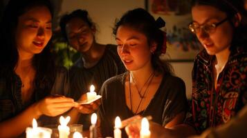 el alumbrado por velas taller exuda un sentido de tranquilidad y creatividad atractivo el Participantes a Rápido sí mismos mediante su Arte. 2d plano dibujos animados foto