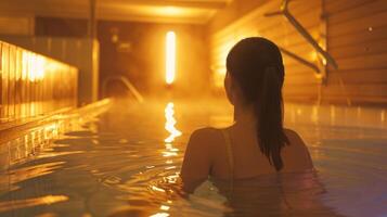 The warm glow of the sauna gives a woman a feeling of calm and renewal as she lets go of any postfestivity guilt and focuses on detoxifying and nourishing her body. photo