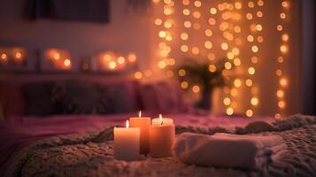 As the night falls the candles become the main source of light in the bedroom creating a magical feel. 2d flat cartoon photo