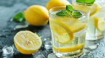 Bebiendo un refrescante mezcla de limón agua y jengibre té conocido para su limpieza y antioxidante efectos foto
