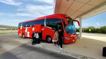 Cancun quintana roo México 2021 alvoroço ônibus estação Pare transporte pessoas bilhete Cancun aeroporto México. video