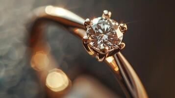 A dainty rose gold ring with a single shimmering diamond photo
