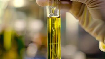 un aceituna petróleo sumiller demostrando el apropiado camino a gusto y evaluar el calidad de un aceituna petróleo muestra foto