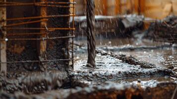 Concrete being poured into the walls and floors creating a sy foundation photo