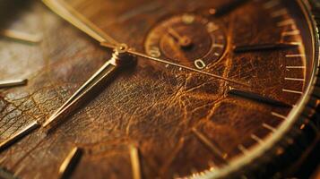 un desgastado cuero s de un reliquia de familia reloj mostrando el pequeño arañazos y imperfecciones ese sostener querido recuerdos foto