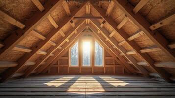 A highangle shot of a finished attic space with strategically p ductwork allowing for optimal air circulation and temperature control in this often overlooked area photo