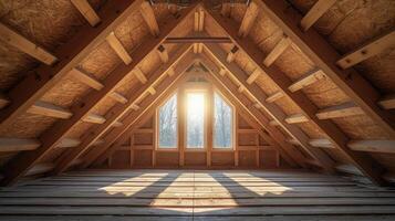 A highangle shot of a finished attic space with strategically p ductwork allowing for optimal air circulation and temperature control in this often overlooked area photo