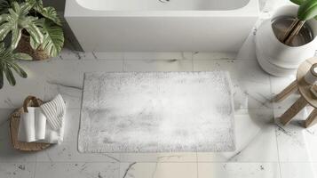 Blank mockup of a textured bathroom mat in a subtle ombre effect fading from light to dark. photo