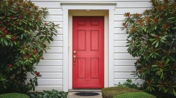 un recién pintado frente puerta en un negrita y vibrante color instantáneamente elevando el bordillo apelación de el hogar foto