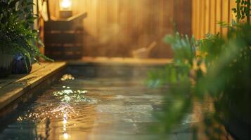 el sonido de amable naturaleza sonidos jugando en el antecedentes creando un tranquilo atmósfera en el sauna. foto