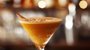 A mocktail bartender gives a tutorial on how to make a delicious pumpkin e martini without the alcohol using ingredients like pumpkin puree and cinnamon photo