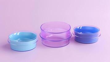 Blank mockup of a stackable plastic pet bowl set in various sizes. photo