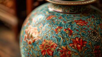 An antique vase once thought to be beyond repair now proudly displayed after a successful restoration. photo