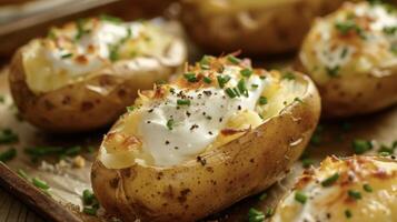 el calor de el fuego mejora el terroso sabores de estos casero horneado patatas su dorado piel muy lleno con mullido por dentro y un sencillo aún satisfactorio acompañante foto