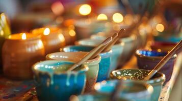 A variety of activities and games such as painting pottery or making personalized candles that give guests a chance to unwind and express their creativity photo