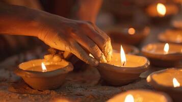 Meticulous hands shaping and molding clay guided by the dancing flames of candlelight. 2d flat cartoon photo