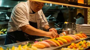 As the fish continues to cook the chef expertly slices and dices a rainbow of tropical produce incorporating them into the dish for a burst of freshness and color photo