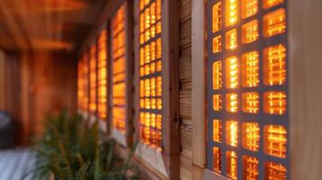 A closeup of the infrared heating panels that come with the DIY sauna kit. photo