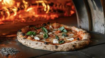 With each bite you can taste the satisfying combination of dough sauce and toppings that have been carefully cooked in the intense heat of the woodfired oven photo