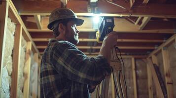 A home energy essment being conducted by an insulation technician using thermal imaging to identify areas where insulation should be added or improved for maximum energy savings photo