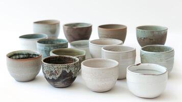 A series of small delicate pinch pots in various shapes and sizes showcasing the versatility and unexpected possibilities of this ancient pottery technique. photo