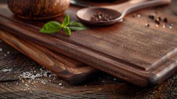 Dark wooden ting boards and cooking utensils a staple in any sea to table cooking lesson photo