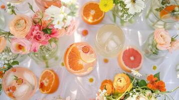 A springtime garden party with a variety of infused water mocktails and a DIY flower crown station photo