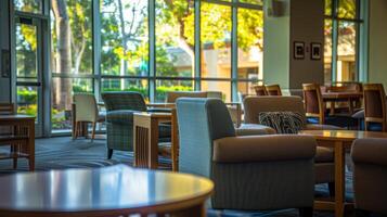 A quiet corner is available for students who need a break from the lively atmosphere with comfortable seating and ambient lighting photo