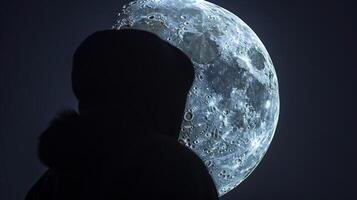 alguien admira el Luna mediante un telescopio maravillándose a sus cráteres y crestas foto