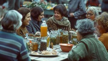 A group outing to a local farmers market where members taste and purchase ingredients for their own homemade infusions photo