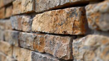 Soft earthy tones of mortar complement the warm rustic hues of the bricks in this closeup construction shot photo