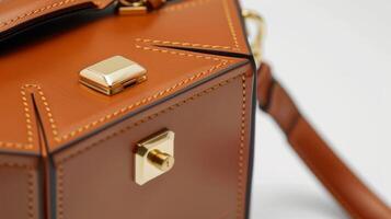 A structured box bag with a unique octagonal shape crafted from smooth calf leather and accented with gold hardware photo