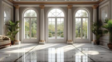 Grand double doors framed with elaborate moldings giving a grand entrance to any room and creating a sense of opulence photo