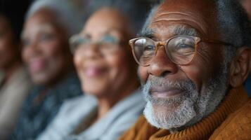A group of retirees gathered in a community center learning about the importance of monitoring and managing their pressure for optimal health in their golden years photo
