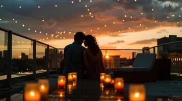 The rooftop photography workshop illuminated by the romantic and intimate atmosphere of candlelight. 2d flat cartoon photo